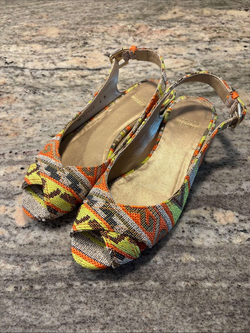 Stuart Weitzman Multicolor Orange Yellow Green Slingback Flats